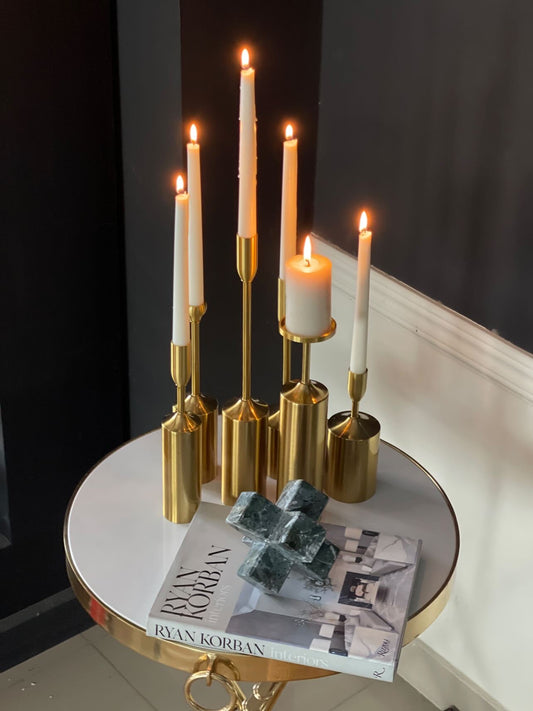 Golden Candle Stands - Set of Six