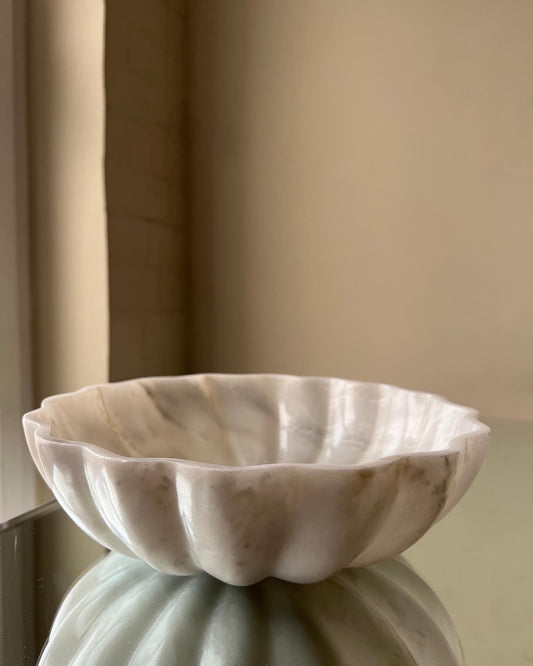 White Scalloped Marble Bowl