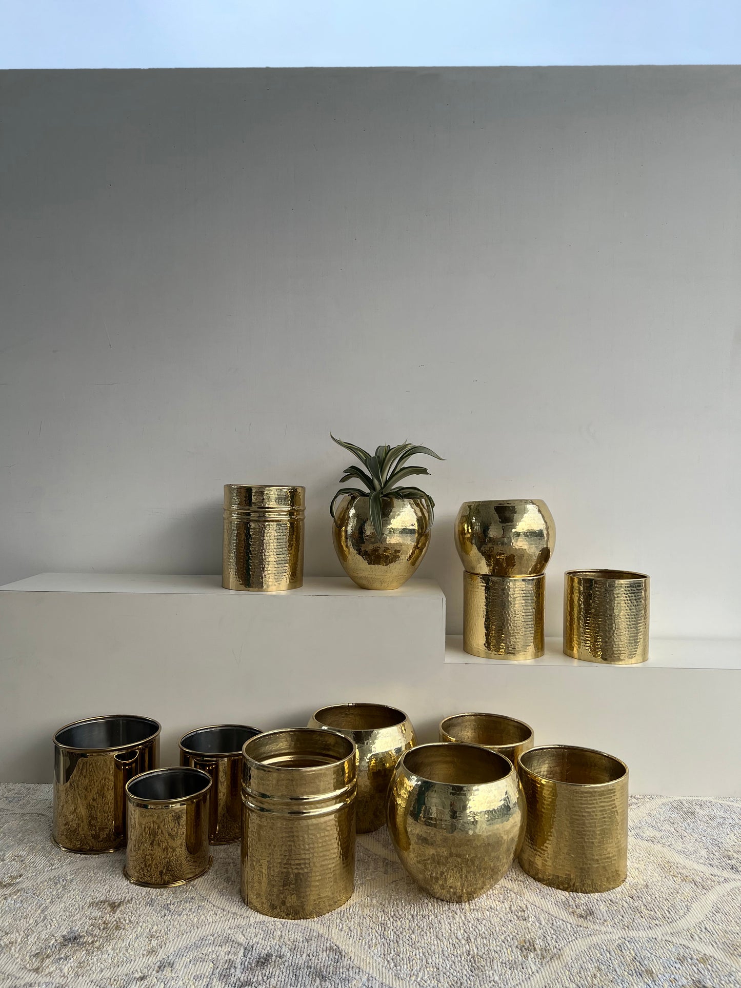 Hand hammered brass planters