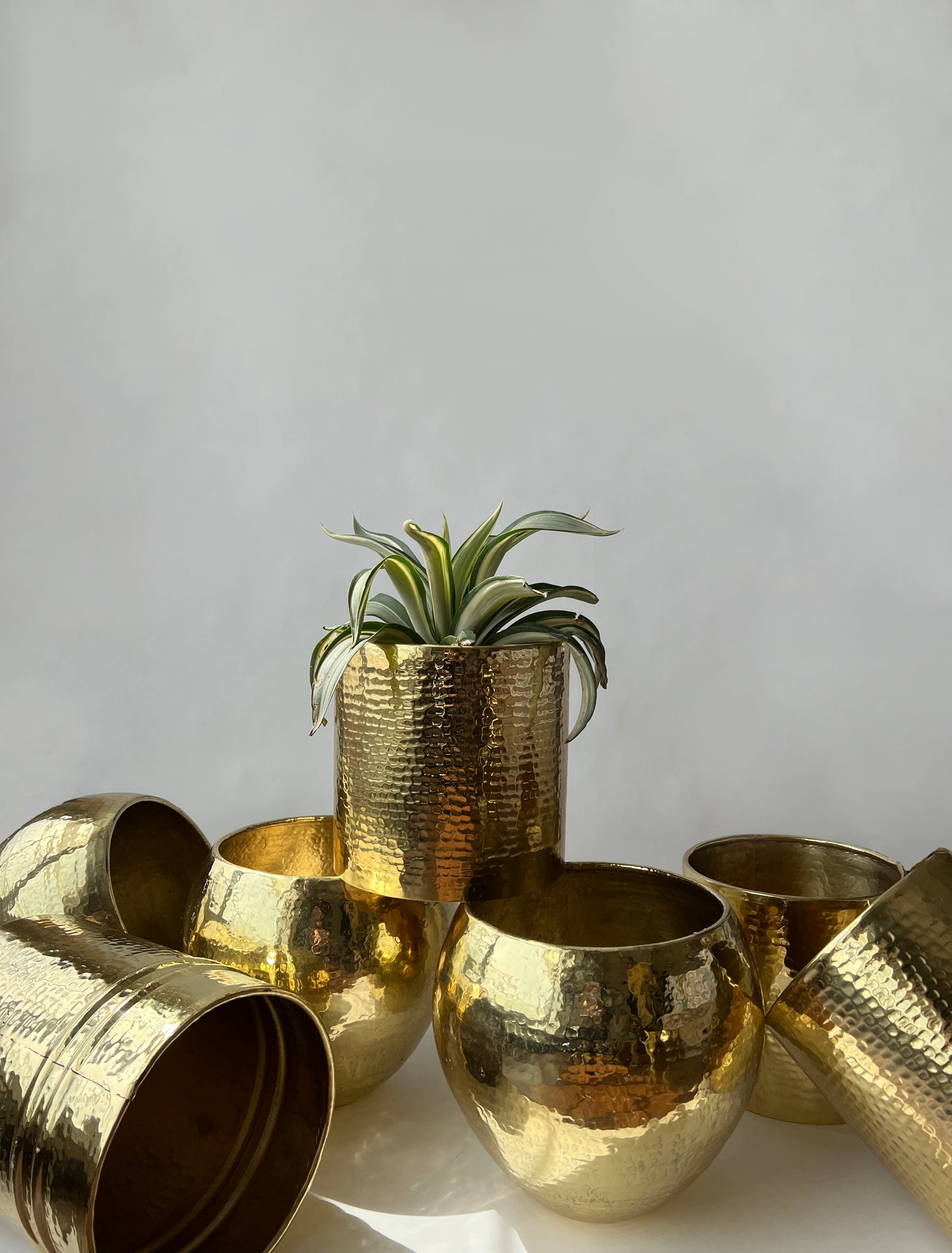 Hand hammered brass planters