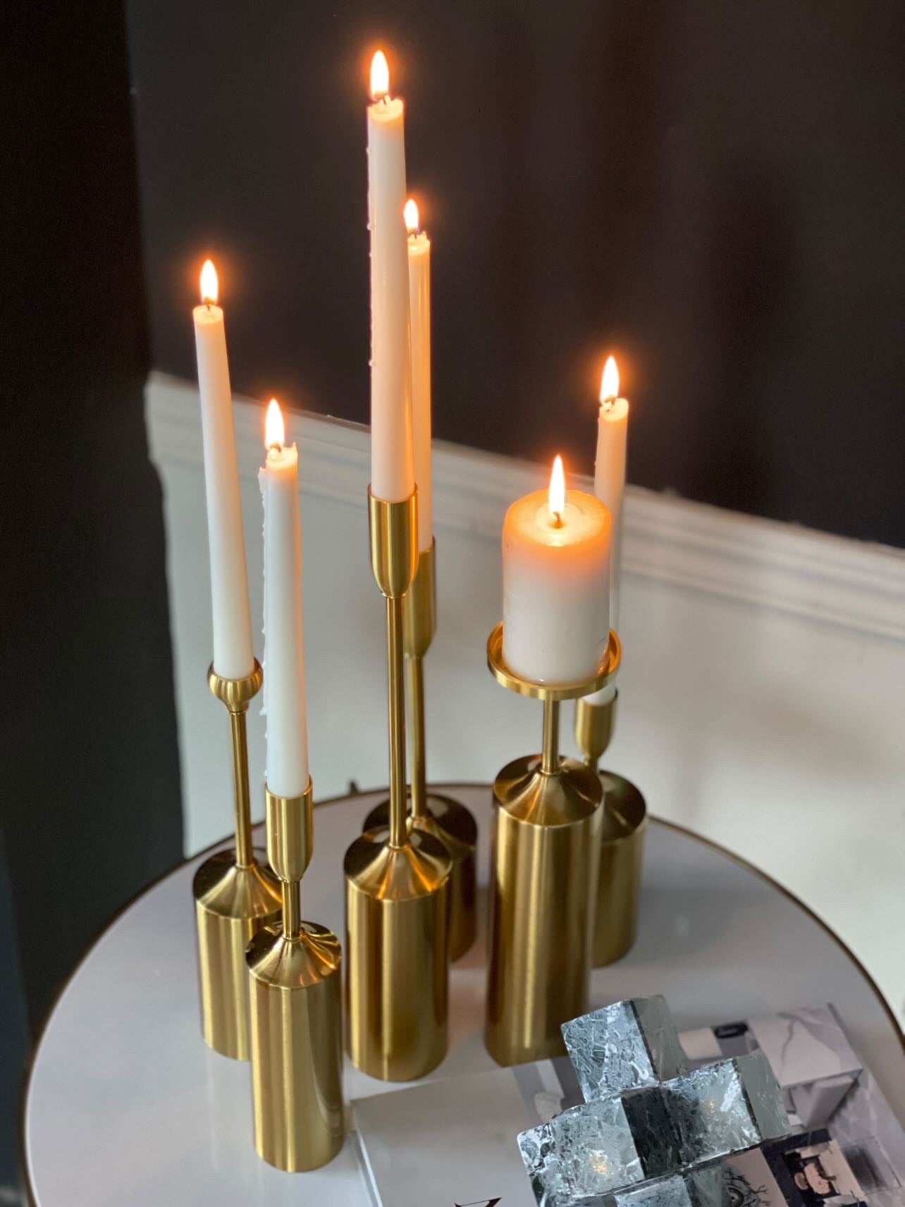 Golden Candle Stands - Set of Six