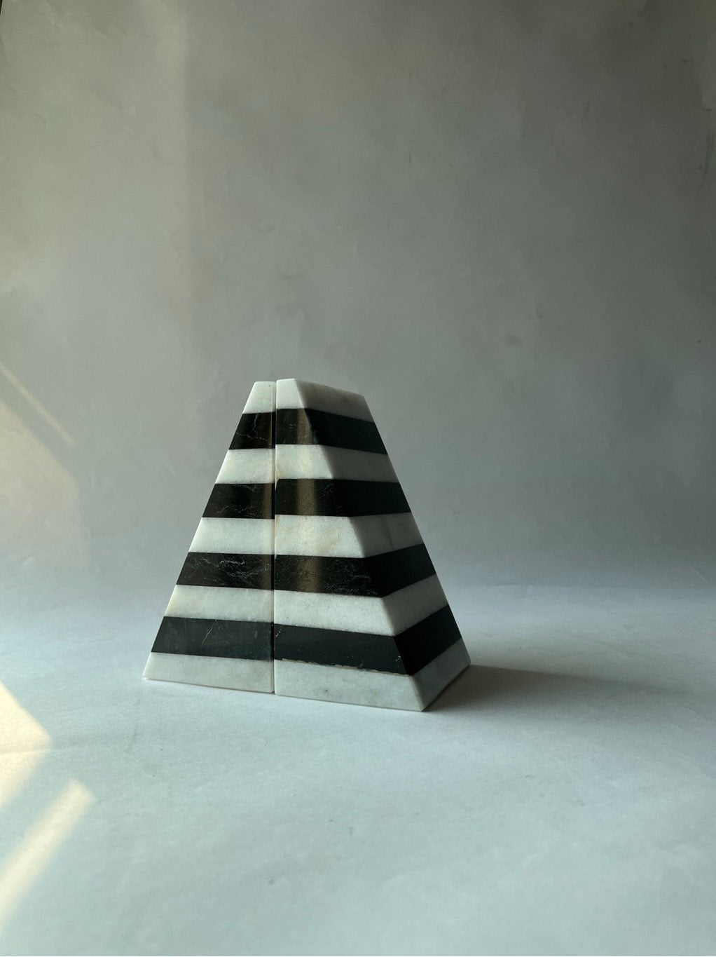 Black and White Marble Bookends  - Pyramid Shape