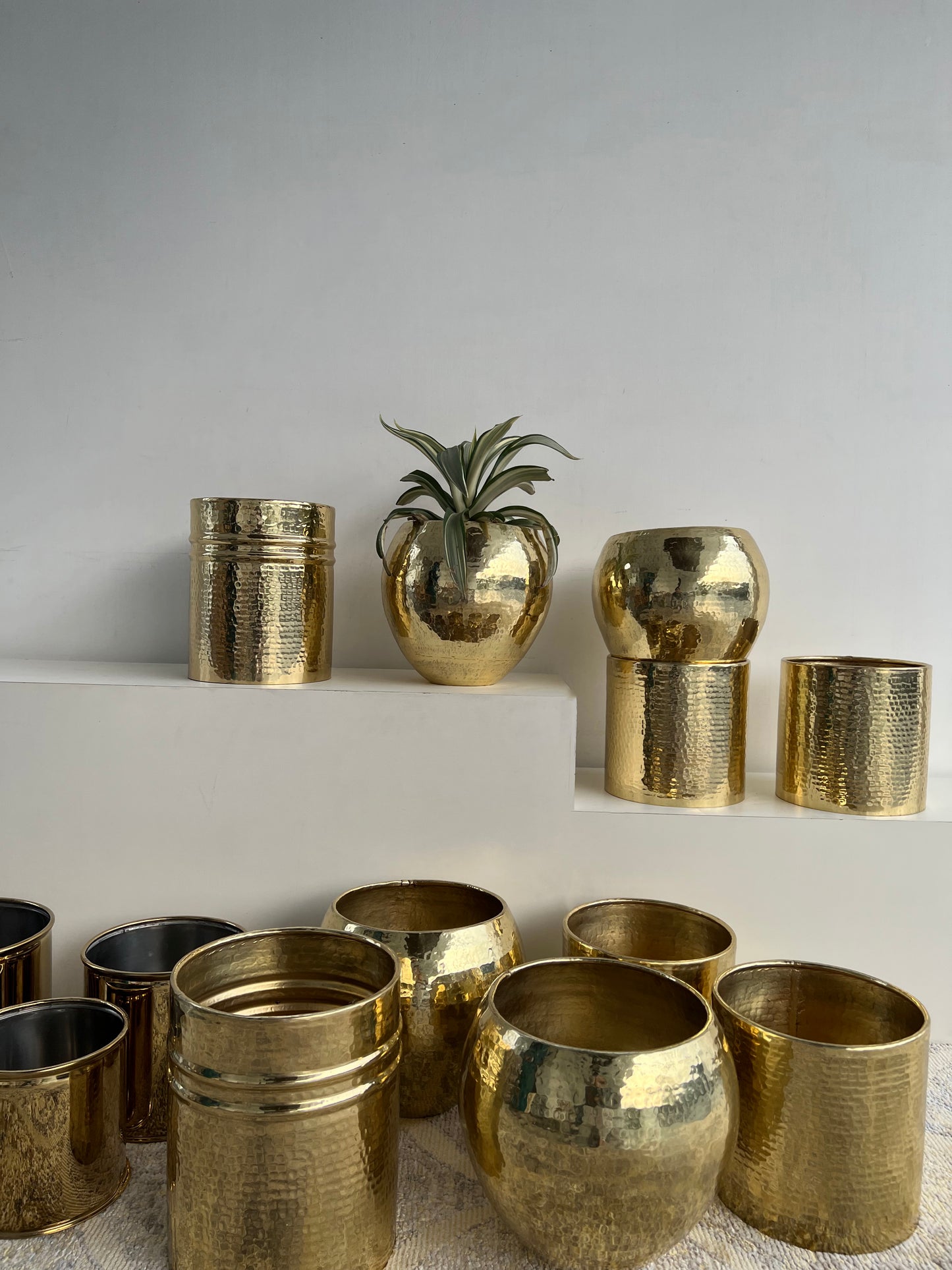 Hand hammered brass planters