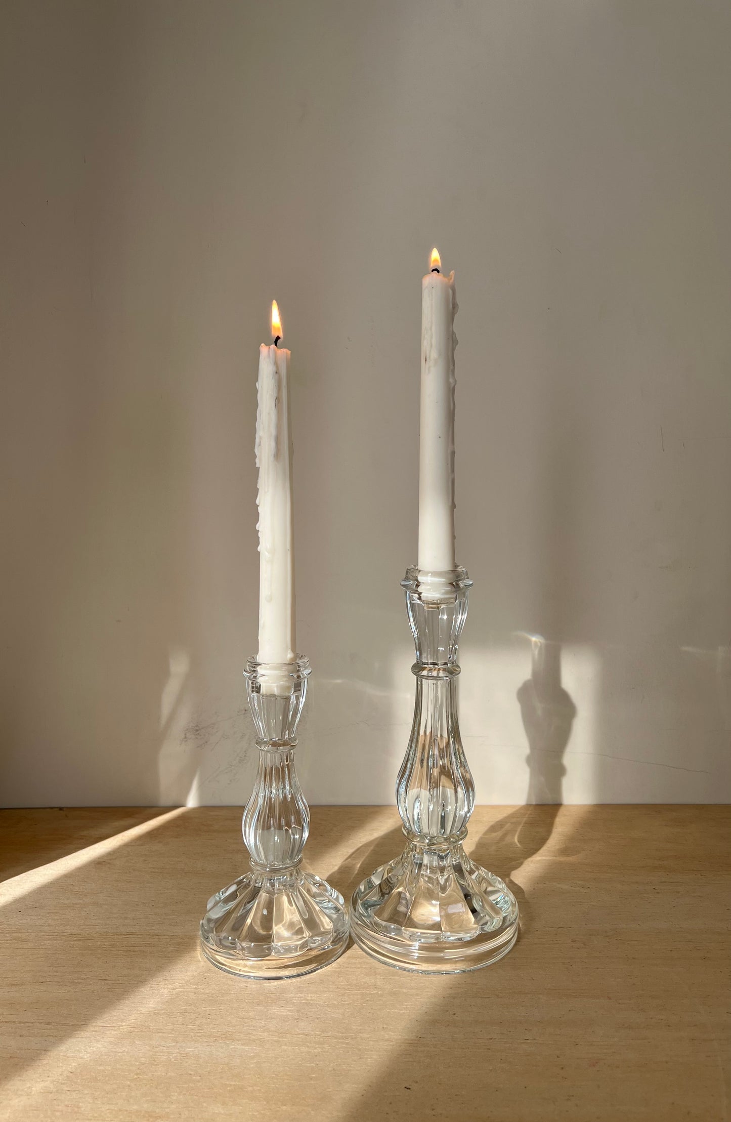 Glass Pillar Candle Stand Pair