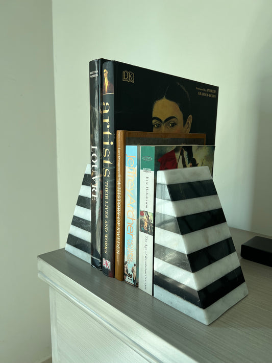 Black and White Marble Bookends  - Pyramid Shape