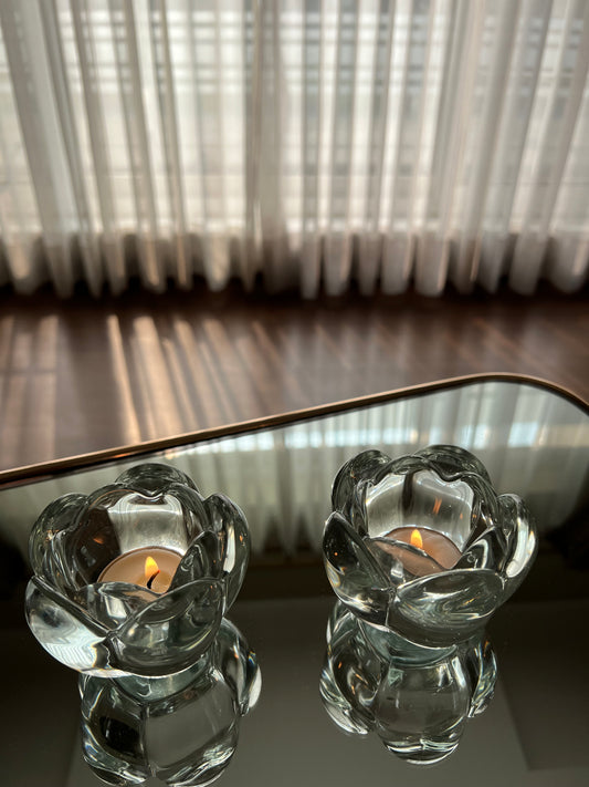 Glass Tulip Candle Holder Pair