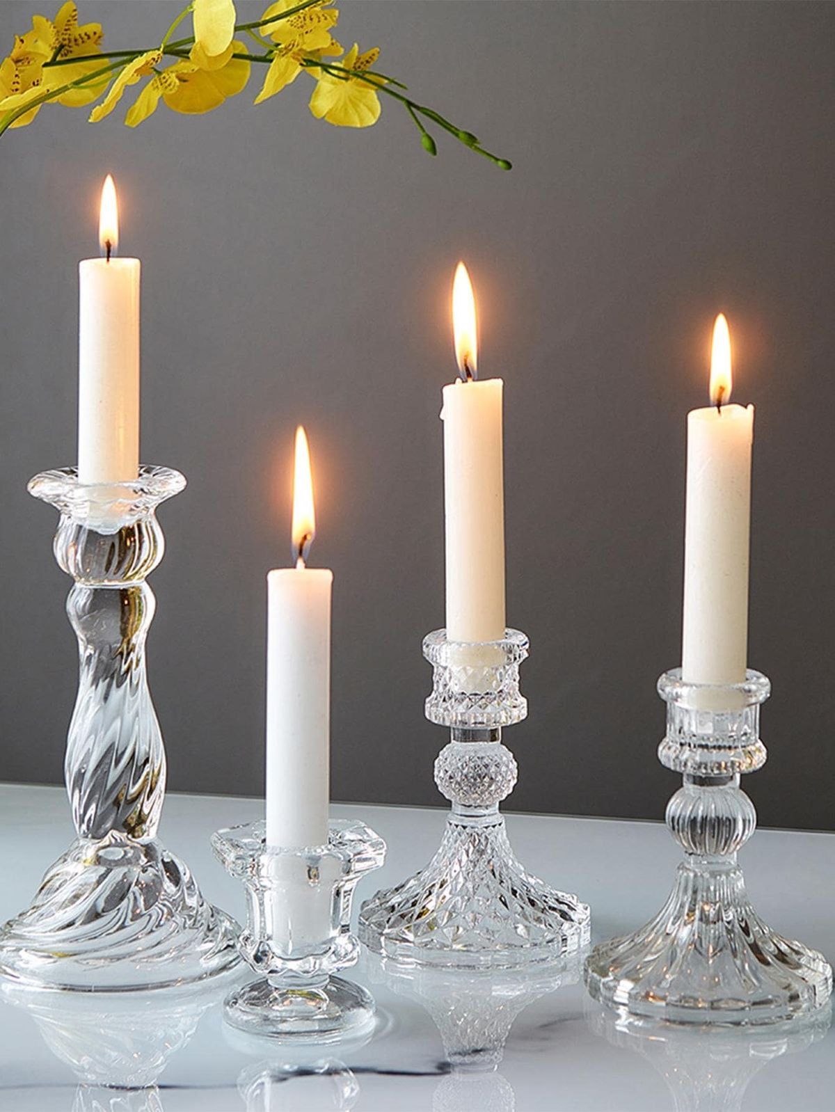 Diamond glass candle stand - single