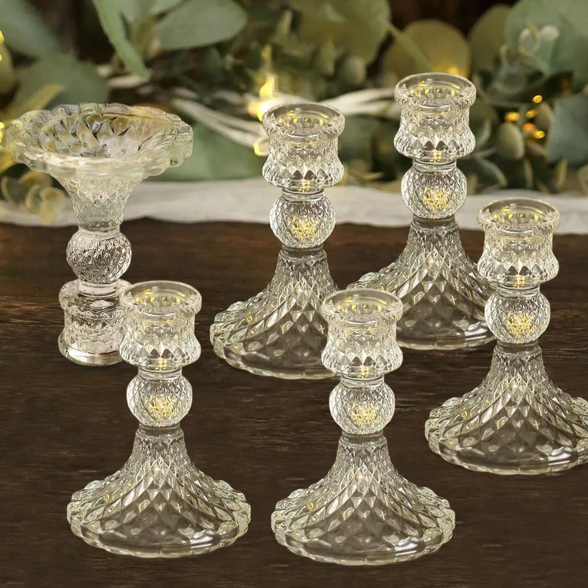 Diamond glass candle stand - single