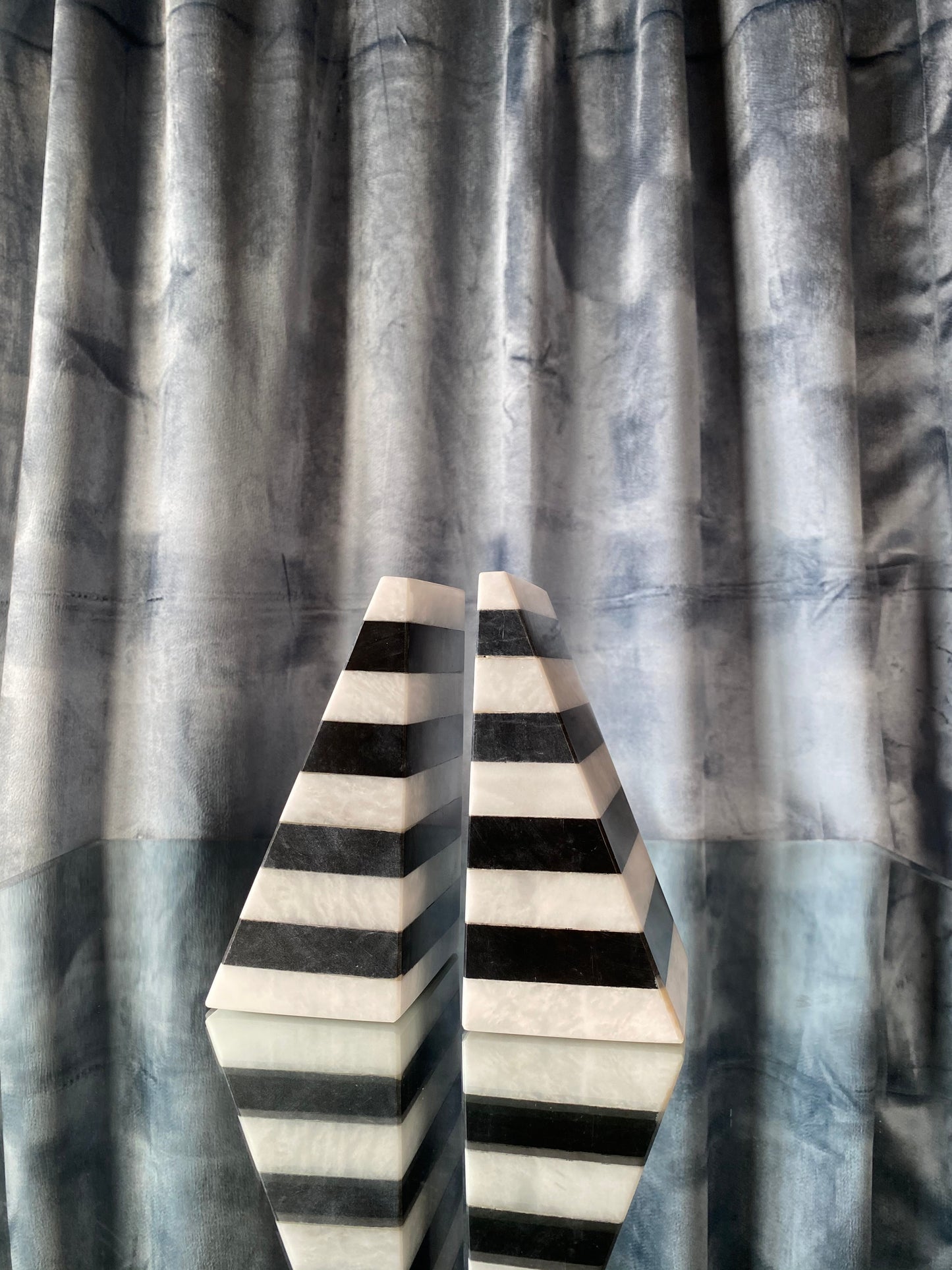 Black and White Marble Bookends  - Pyramid Shape