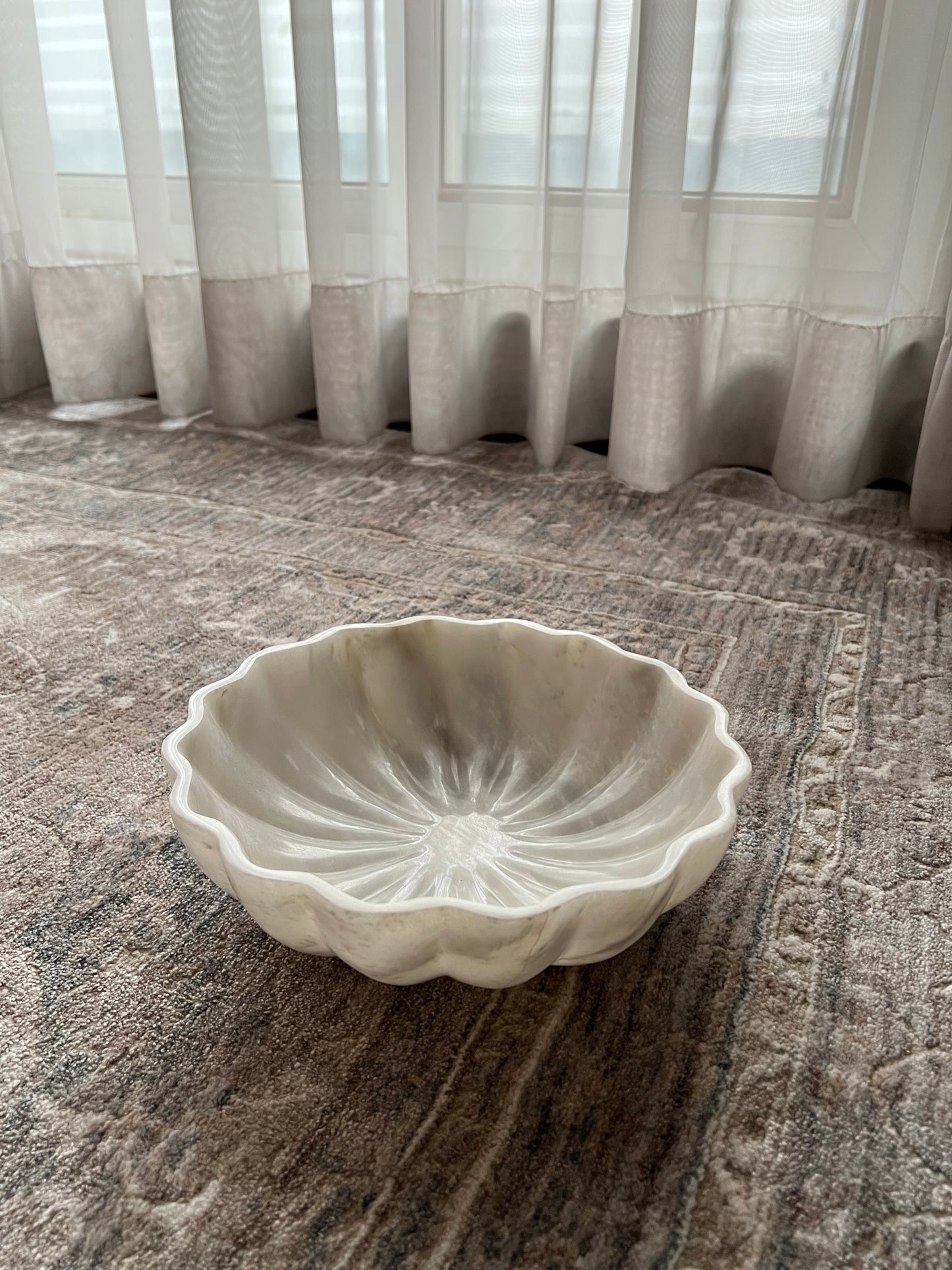 White Scalloped Marble Bowl