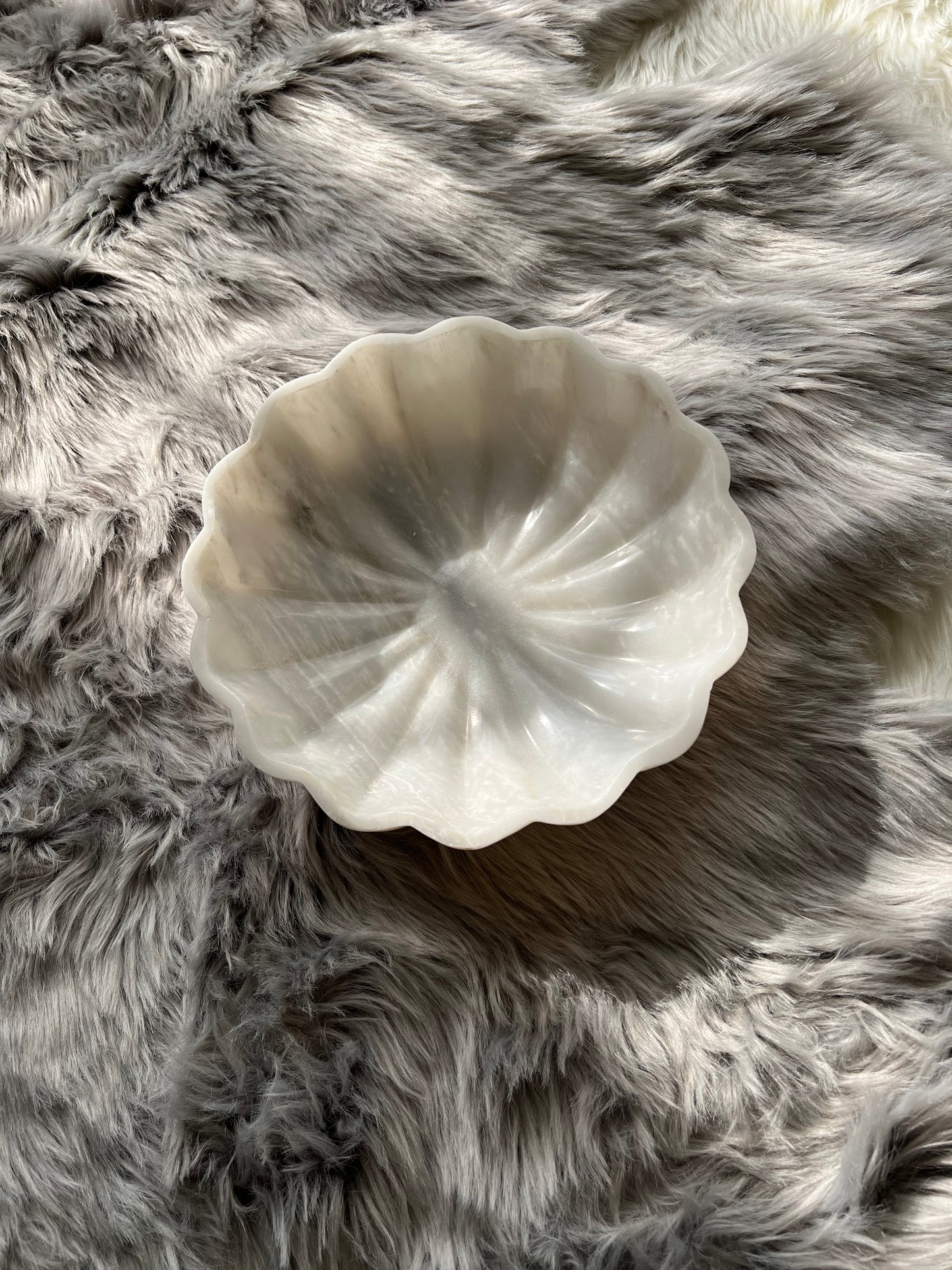 White Scalloped Marble Bowl