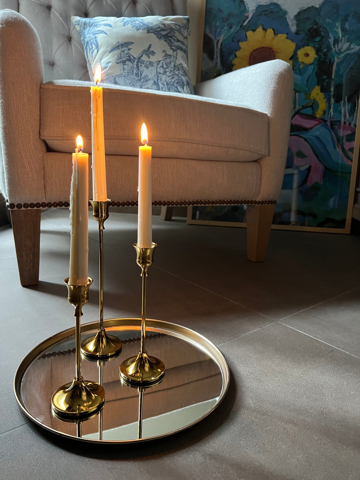 Set of 3 - Gold Pillar Candle Stands