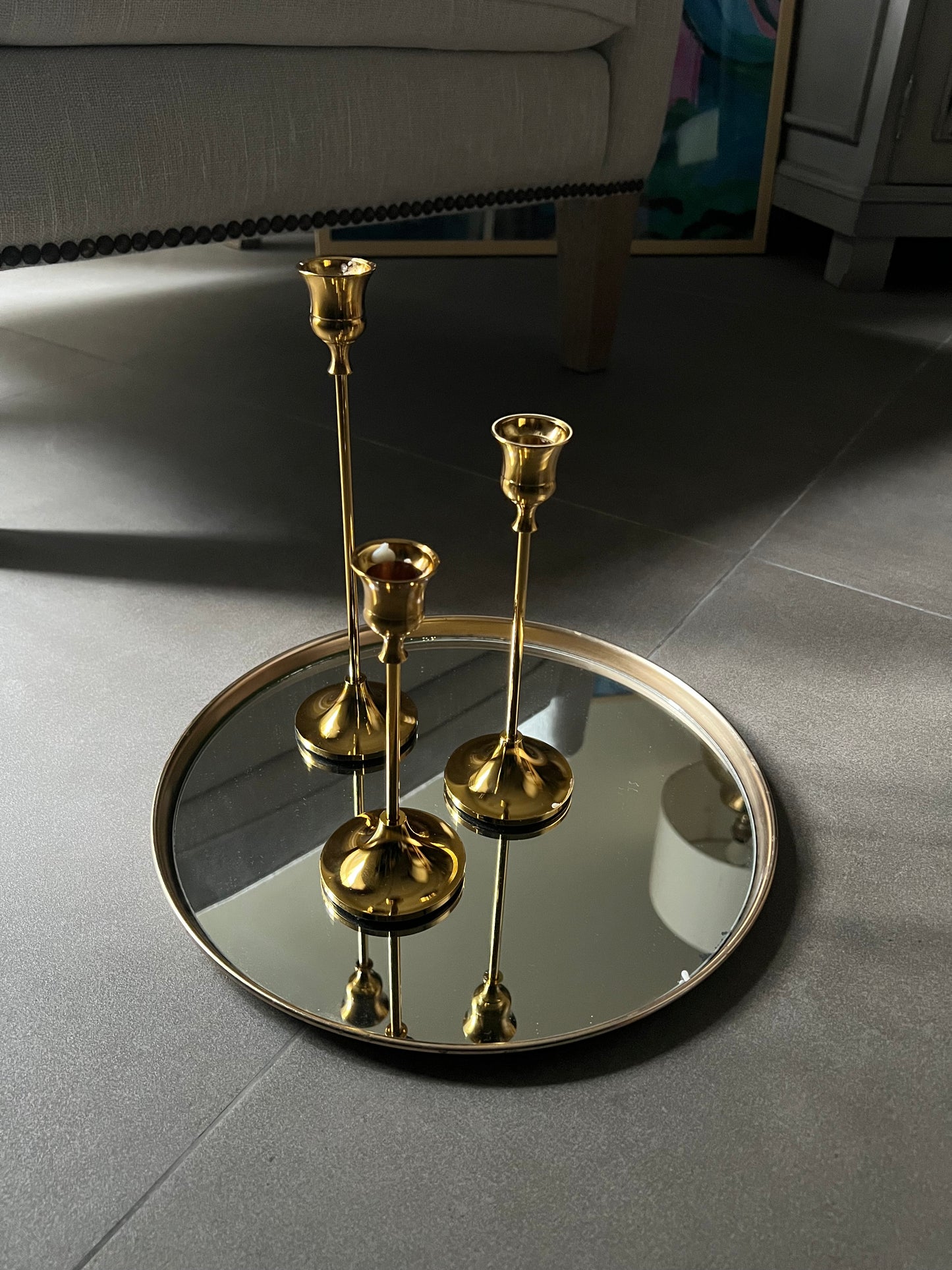 Set of 3 - Gold Pillar Candle Stands