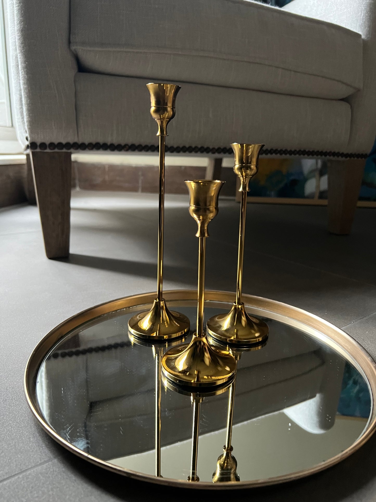 Set of 3 - Gold Pillar Candle Stands