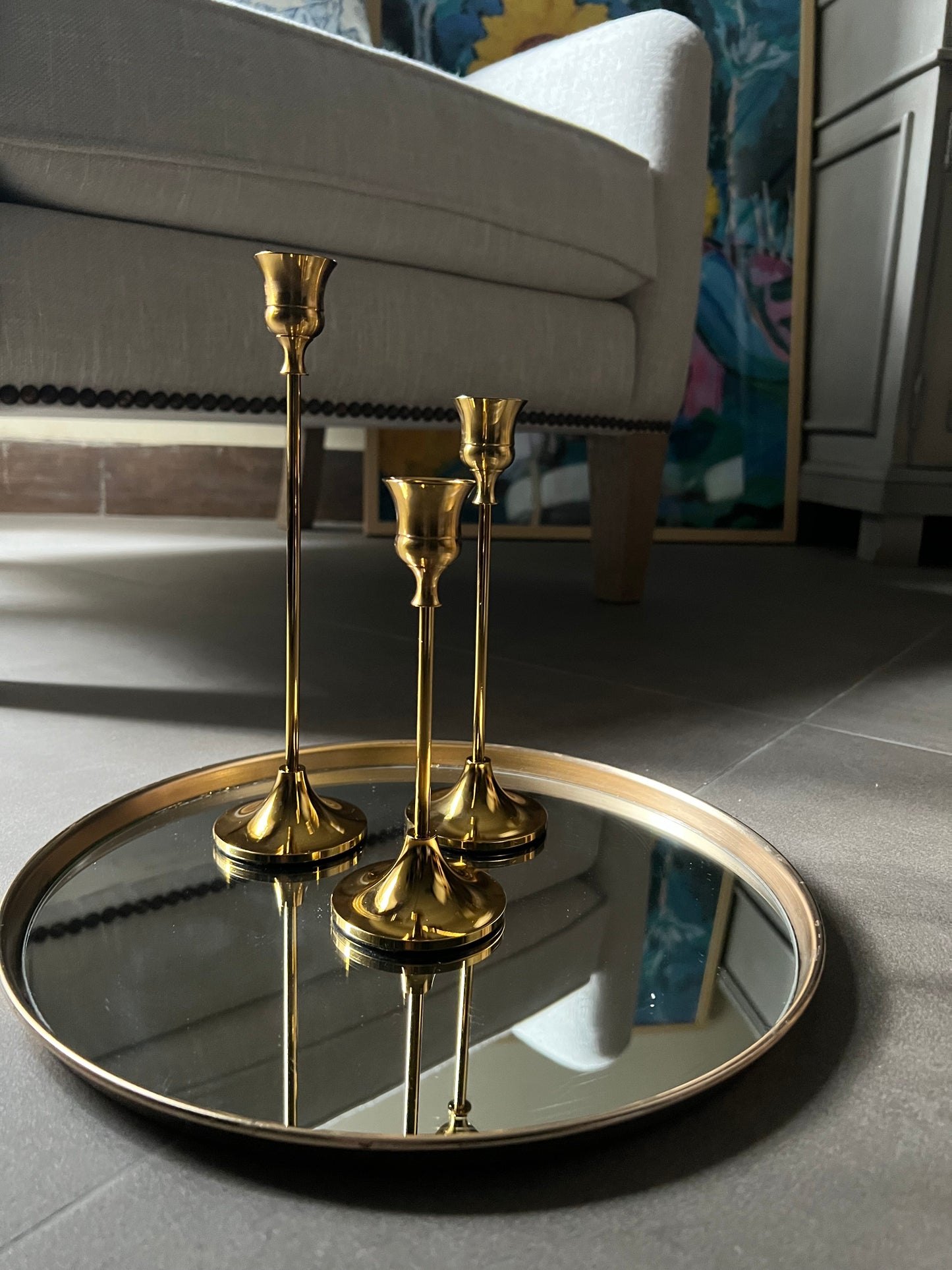 Set of 3 - Gold Pillar Candle Stands