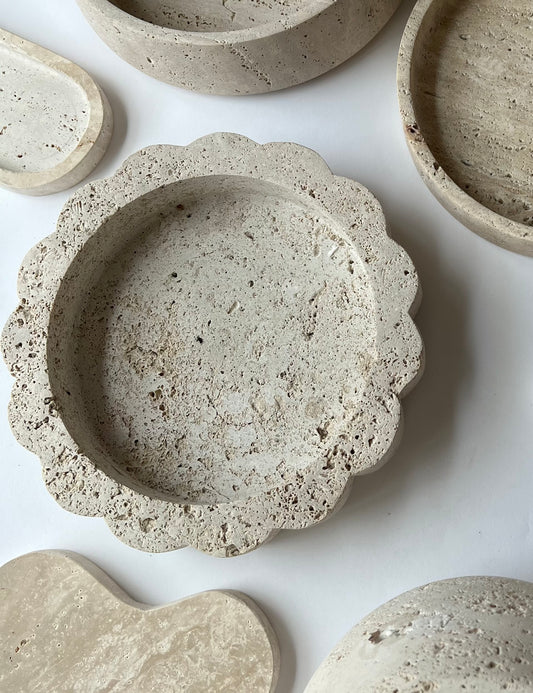 Round Scalloped Travertine Tray