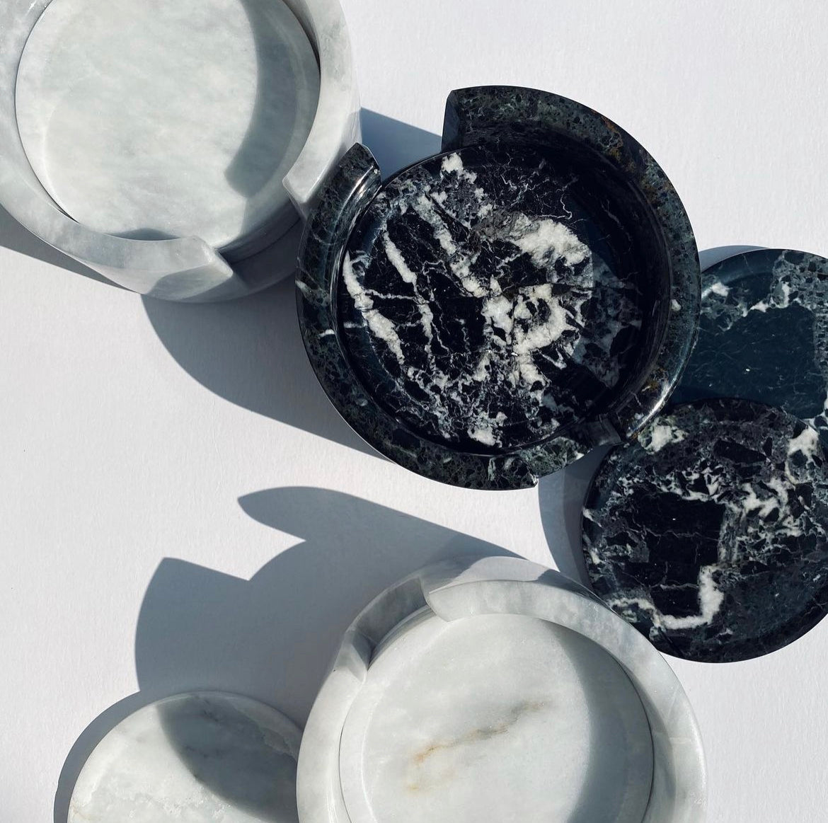 Round Marble Coaster set of 6 with holder