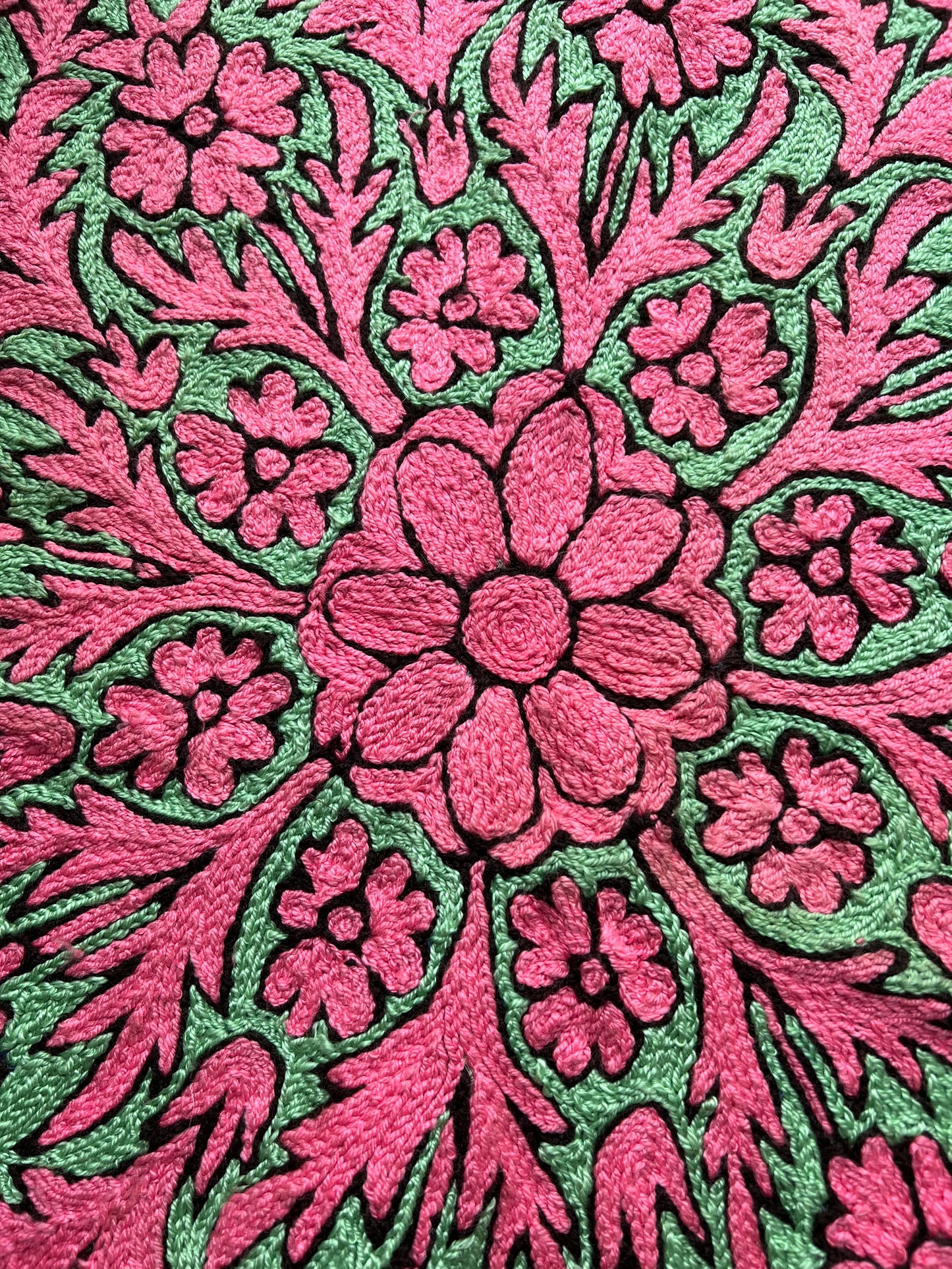 Fuchsia & Green Hand Embroidered Round Rug