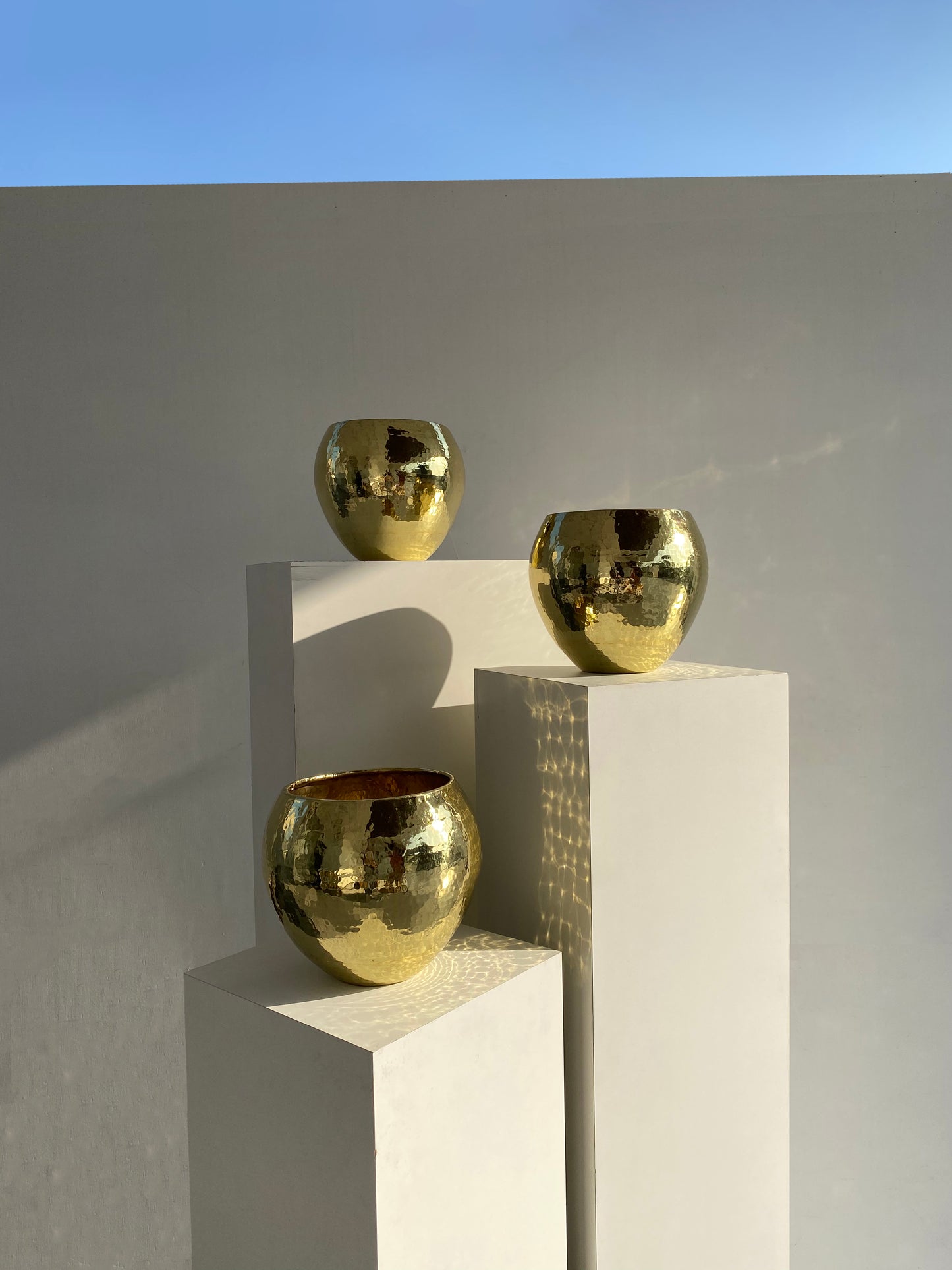 Hand hammered brass planters