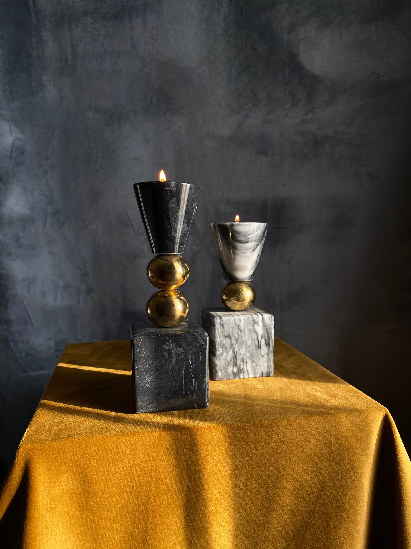 Marble & Brass Tea Light Holder Set