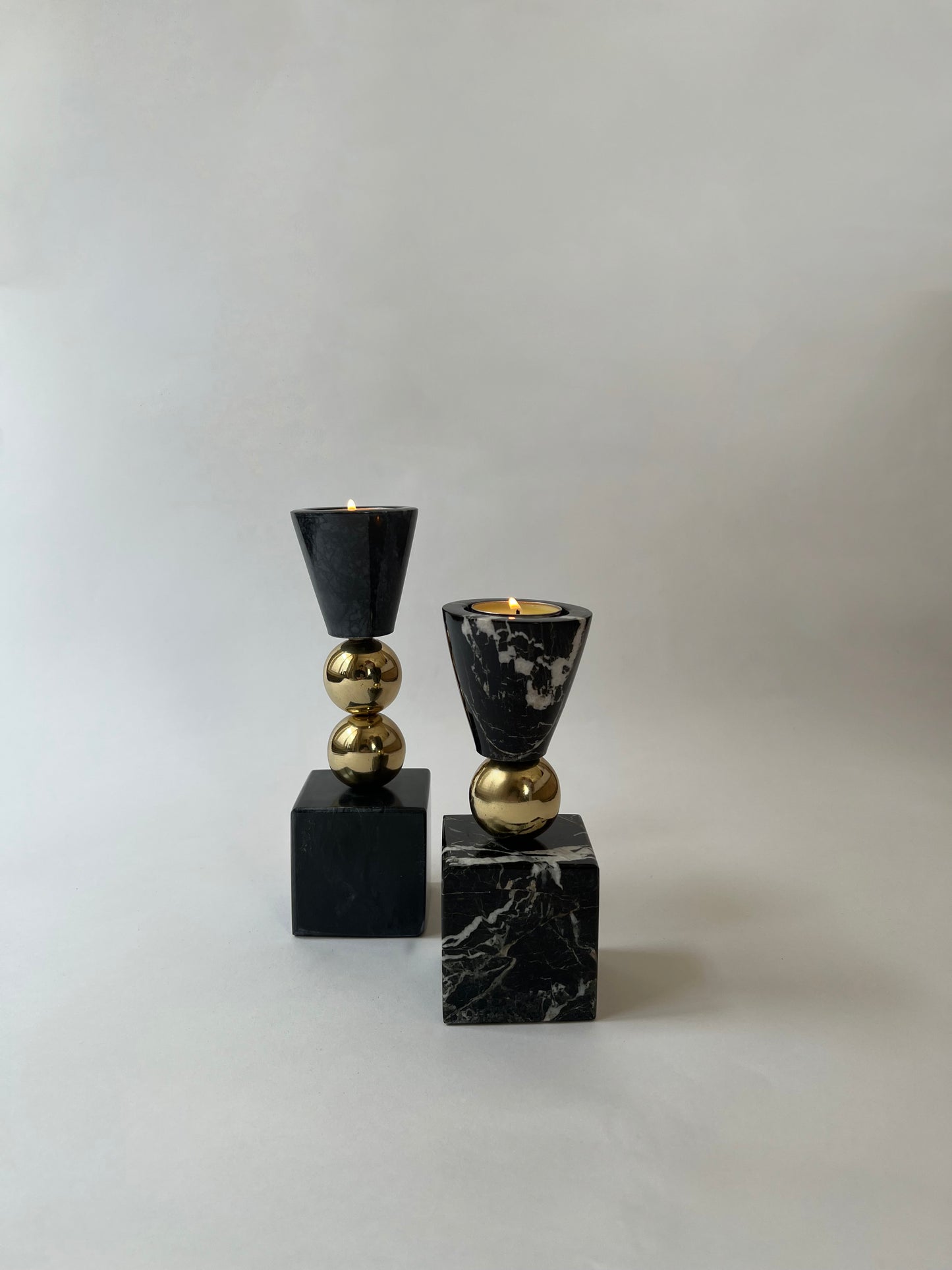 Marble & Brass Tea Light Holder Set