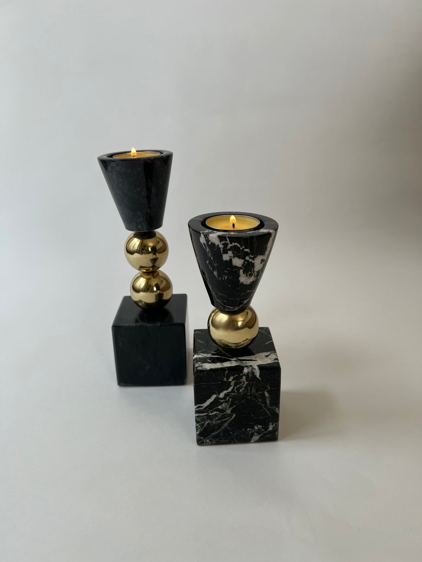 Marble & Brass Tea Light Holder Set