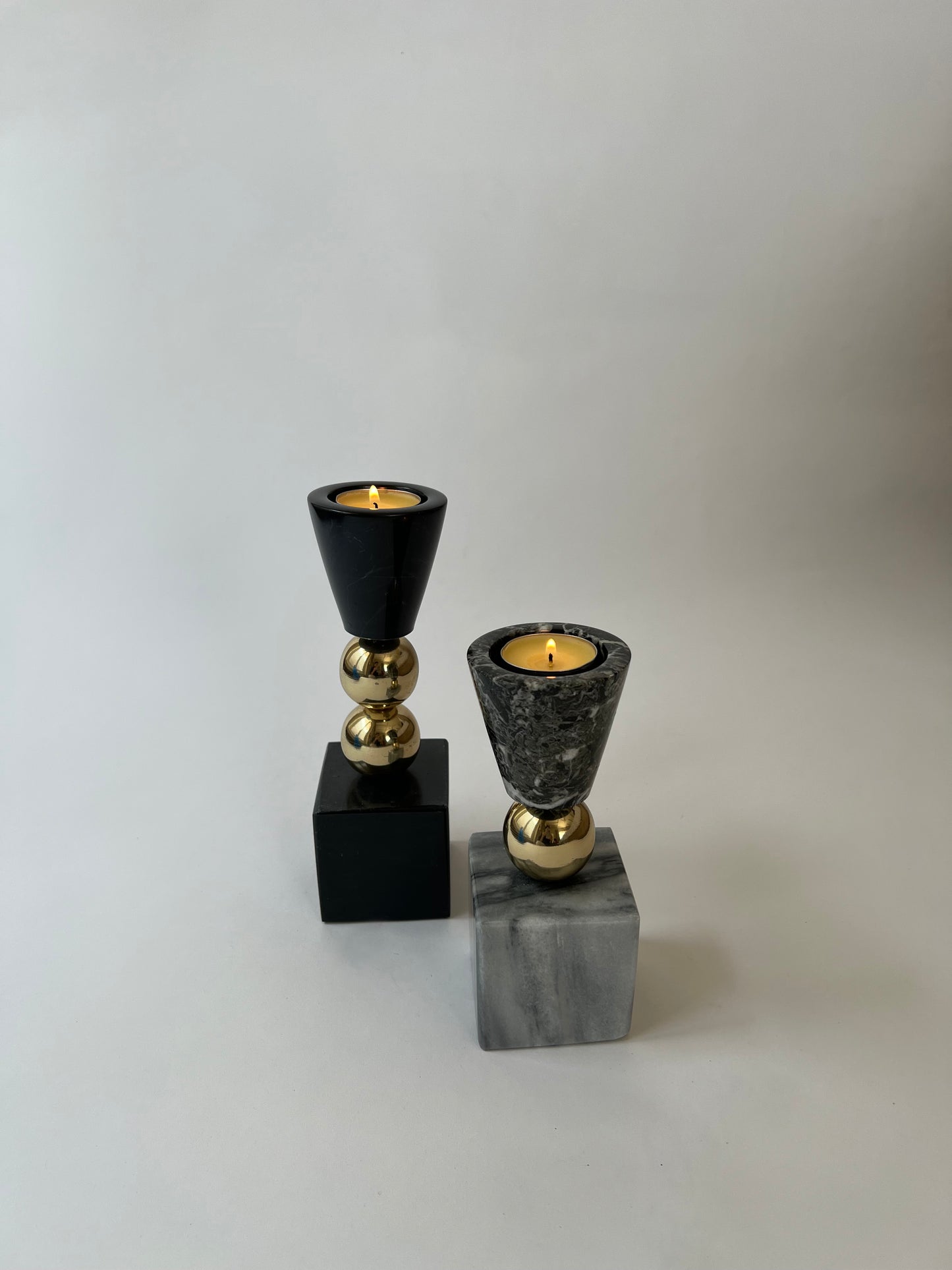 Marble & Brass Tea Light Holder Set