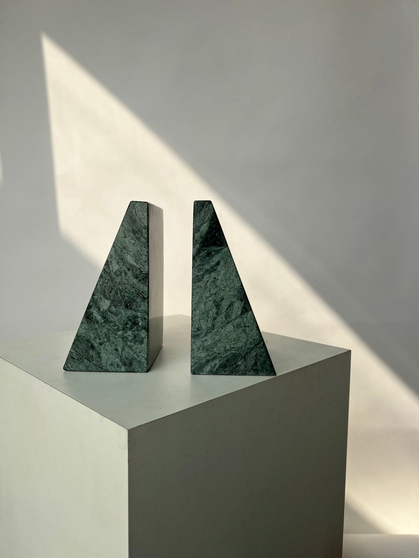 Green Marble Bookends - Pyramid Shape