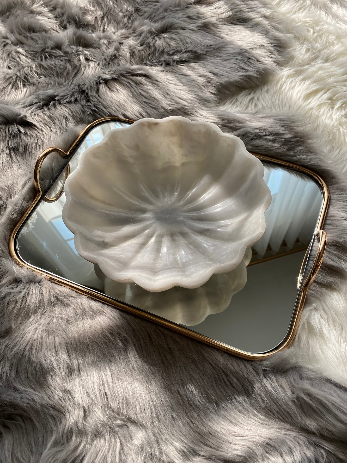 White Scalloped Marble Bowl