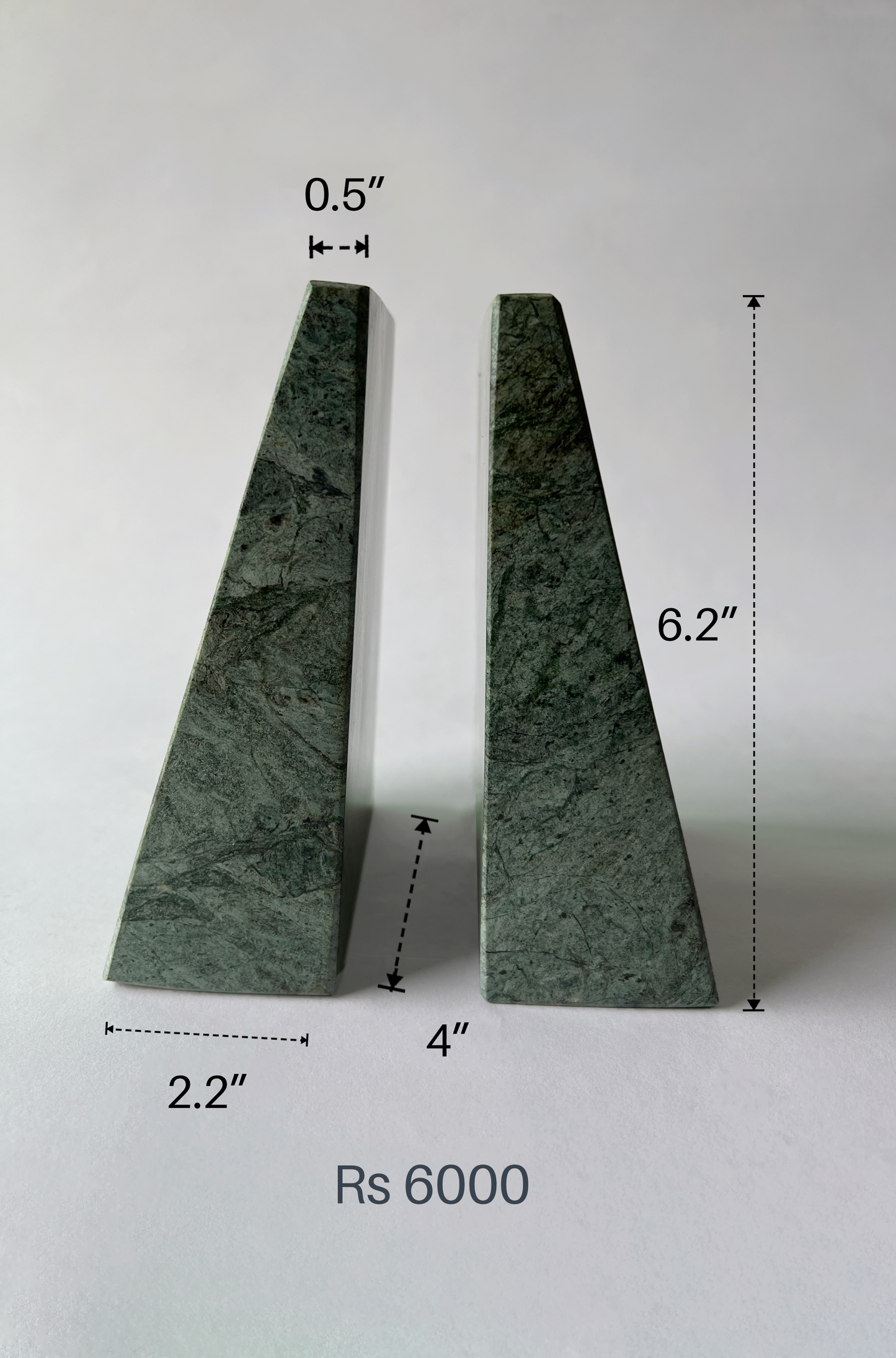 Green Marble Bookends - Pyramid Shape