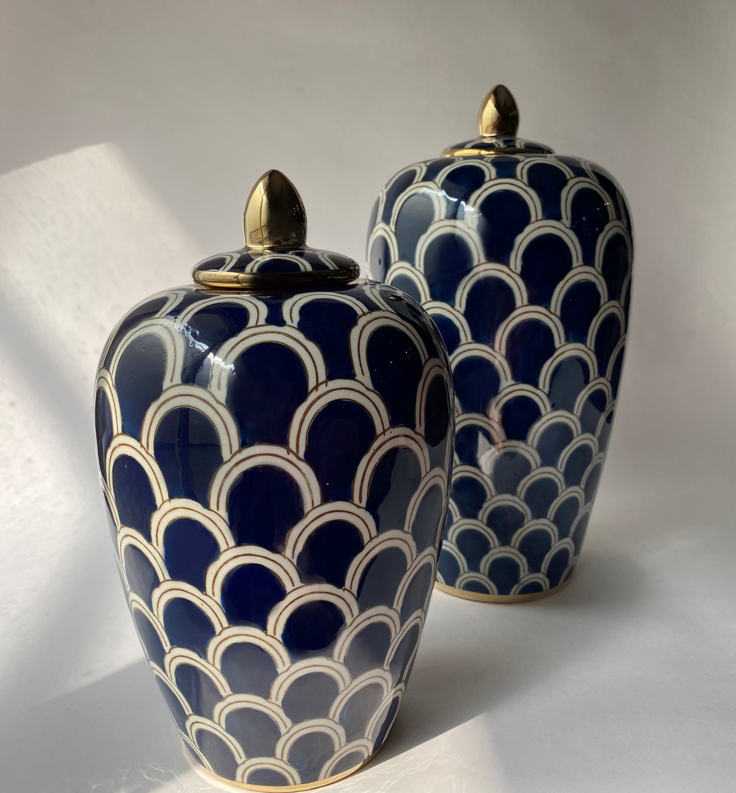 The Bare Space Blue Scalloped Ginger Jars