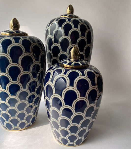 The Bare Space Blue Scalloped Ginger Jars