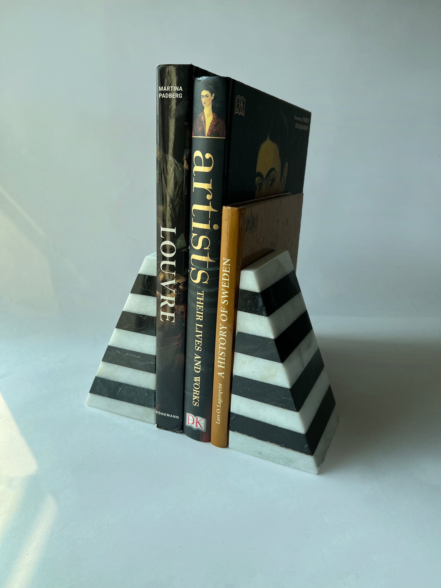 Black and White Marble Bookends  - Pyramid Shape