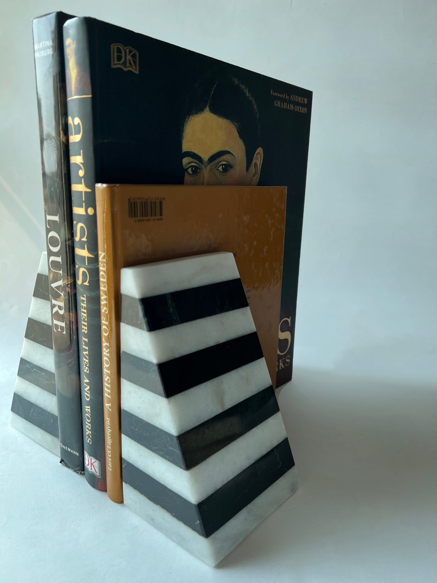 Black and White Marble Bookends  - Pyramid Shape